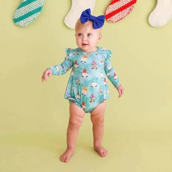 NWT Posh Peanut bubble romper long sleeve gnomey blue size 3-6 months - Picture 2 of 9